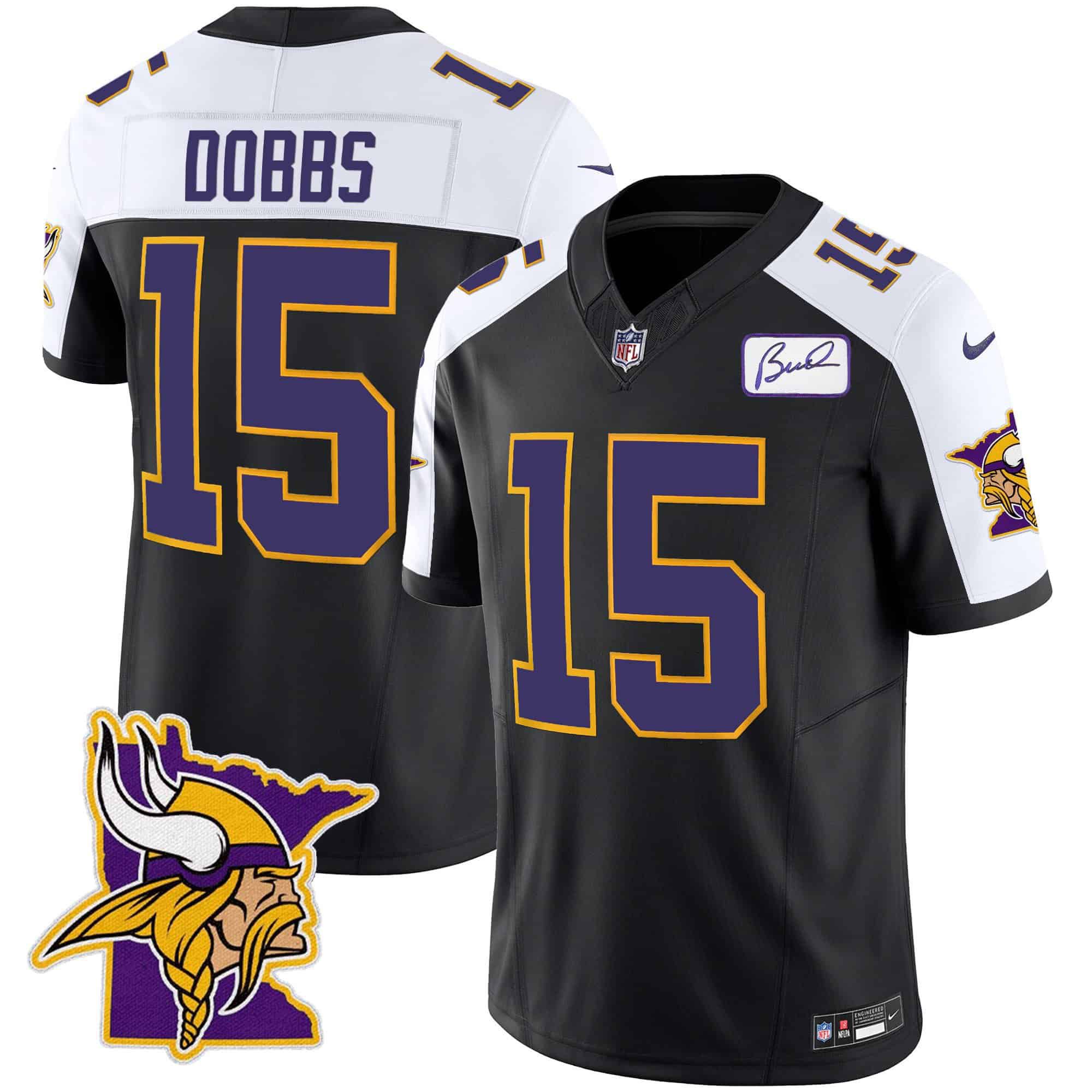 Men Minnesota Vikings #15 Dobbs Black 2024 Nike Patch Classic Limited NFL Jersey